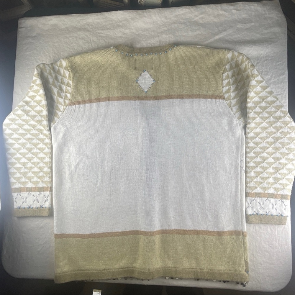 Storybook Knits Cream Cardigan with Blue Accents - Picture 11 of 13